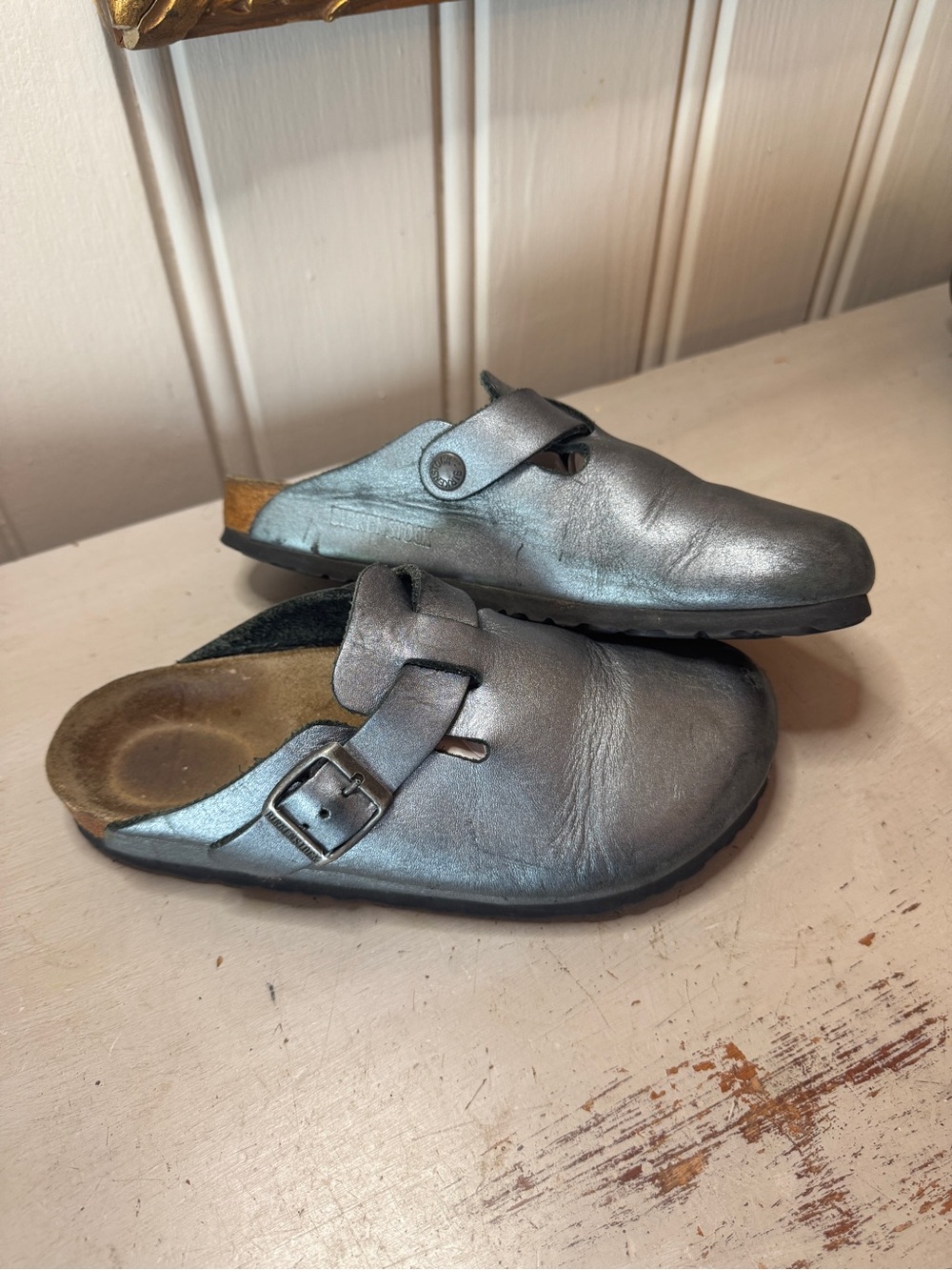 Birkenstock Metallic Silver Madrid Clogs with Buckle size 37
